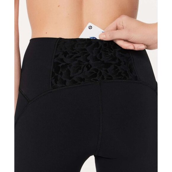 Lululemon Meant To Move 7/8 Tight Mesh Black Flocked Floral Leggings Pants 6 - Picture 2 of 7